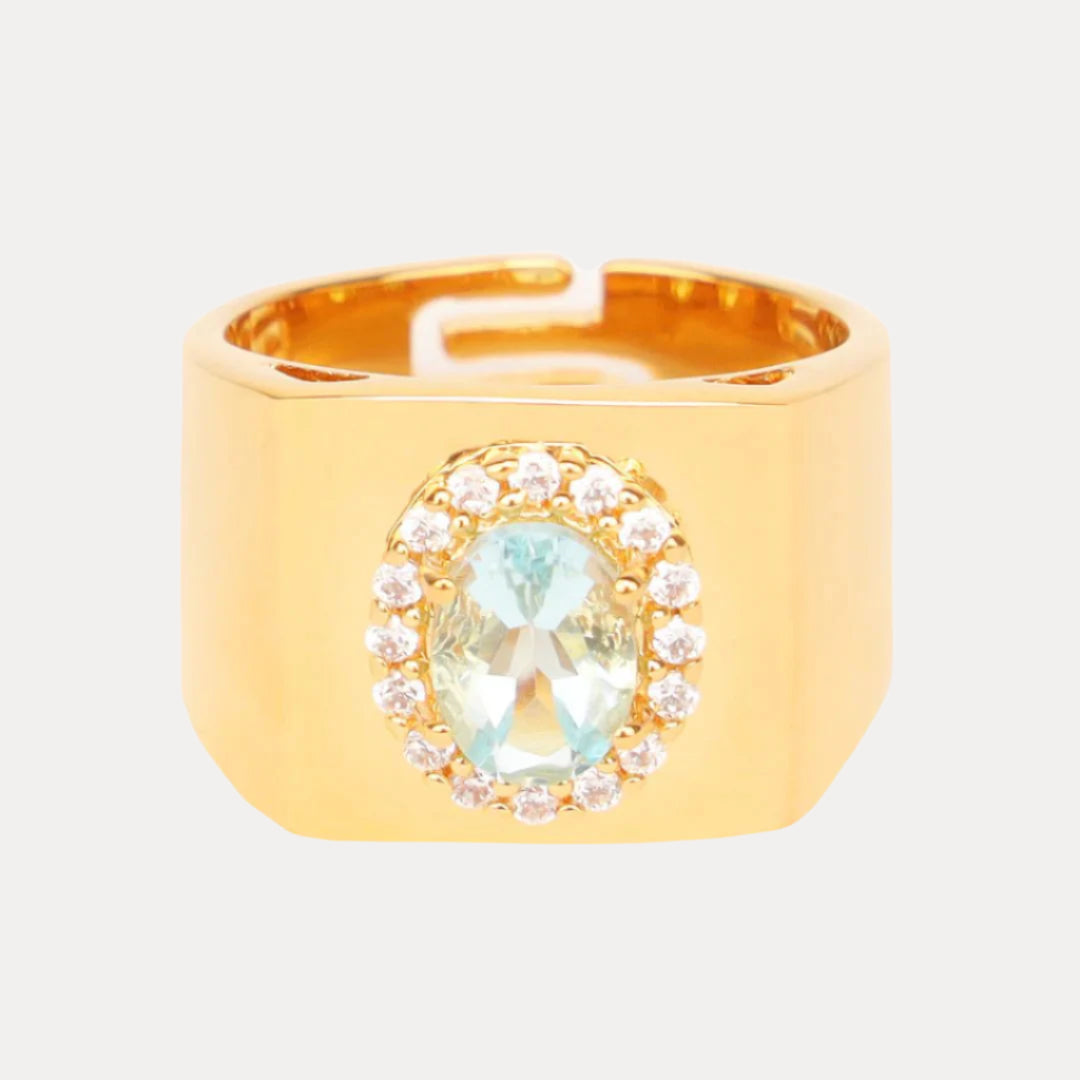 Aquamarine/White Gold Plated Brass Adjustable Birthday/Birthstone Rings | BuDhaGirl