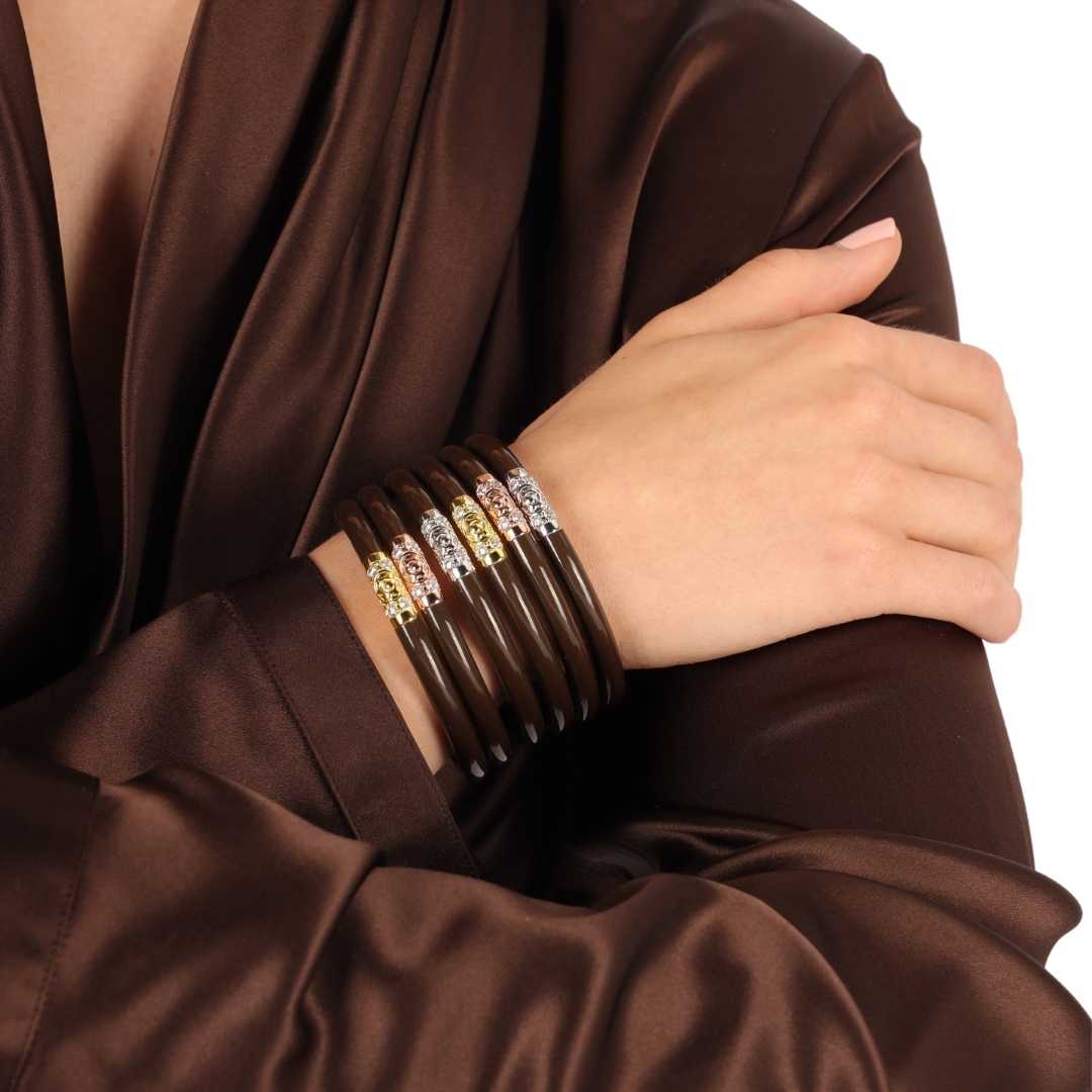 12.01.108.11.S3,12.01.108.11.M3,12.01.108.11.L3,12.01.108.11.XL3,Three Kings All Weather Bangles® (AWB®) - Chocolate | Bangle Bracelets for Women | BuDhaGirl