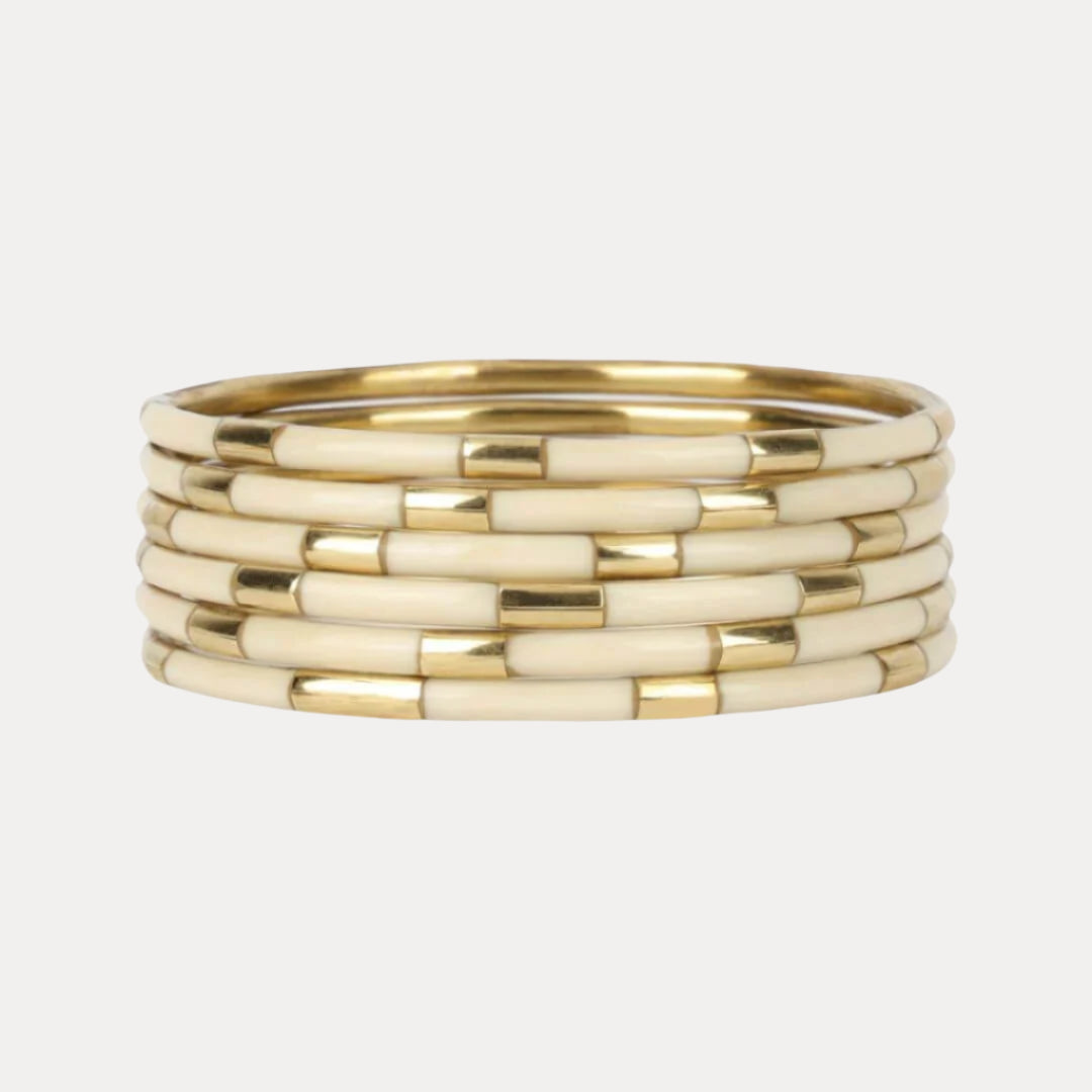 Ivory Enamel Veda Bangle Bracelets - Set of 6