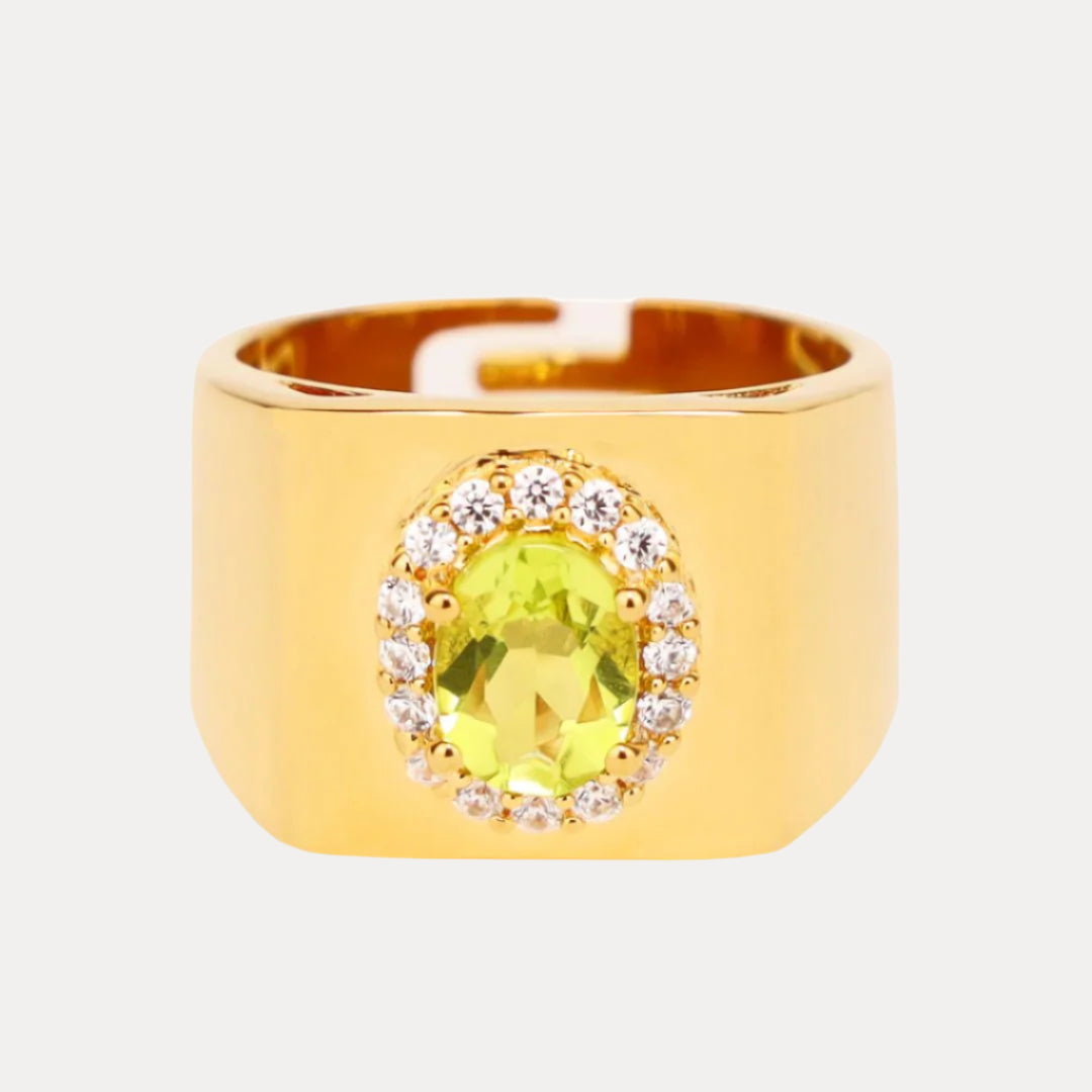 Peridot/White Gold Plated Brass Adjustable Birthday/Birthstone Rings | BuDhaGirl