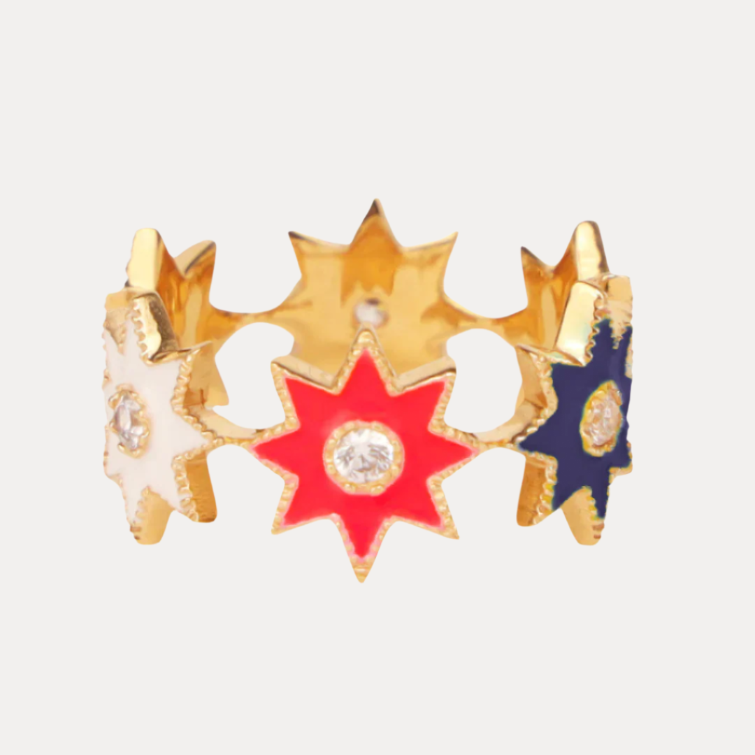Red White and Blue Star Cluster Ring