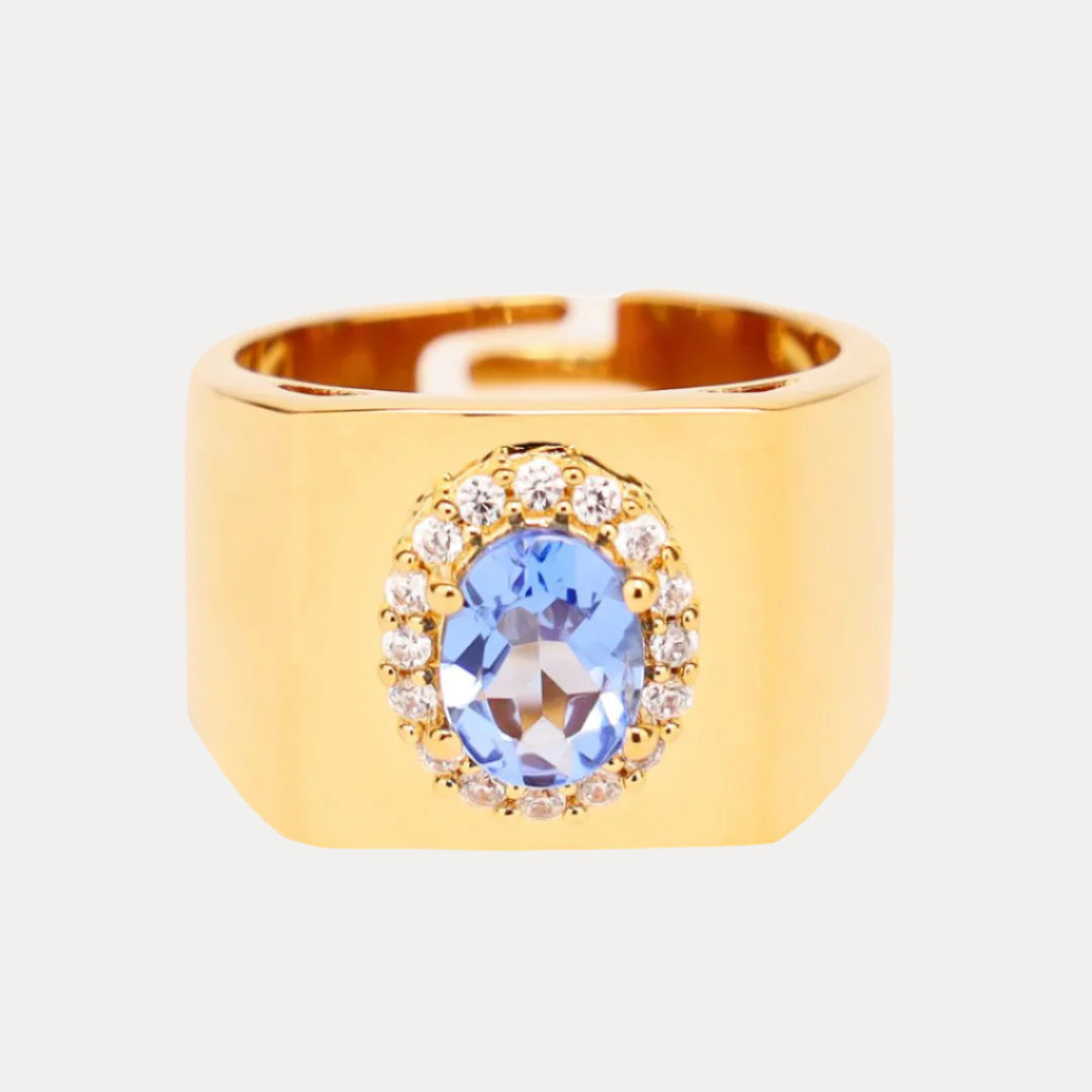 Tanzanite/White Gold Plated Brass Adjustable Birthday/Birthstone Rings | BuDhaGirl