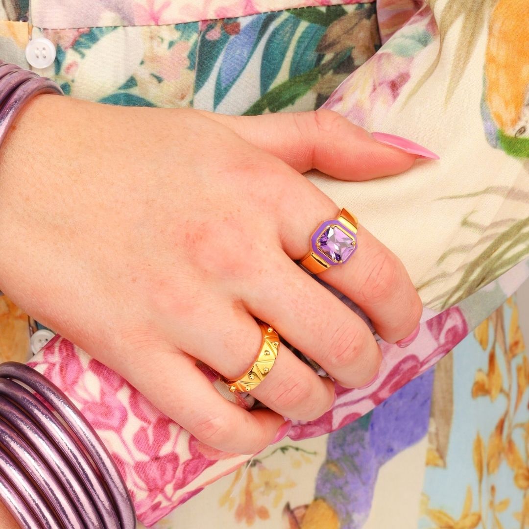 Cushion Cut Ring: Unique Crystals in Universal Size 8.5 - Amethyst