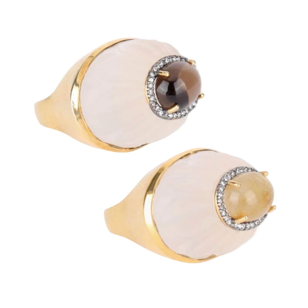 Rutile Quartz/Smoky Quartz Cabochon Diva Ring | BuDhaGirl