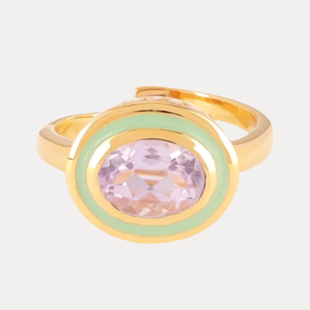 Green Amethyst Faceted Crystal Cabochon Orb Enamel Bezel Galaxy Ring | BuDhaGirl