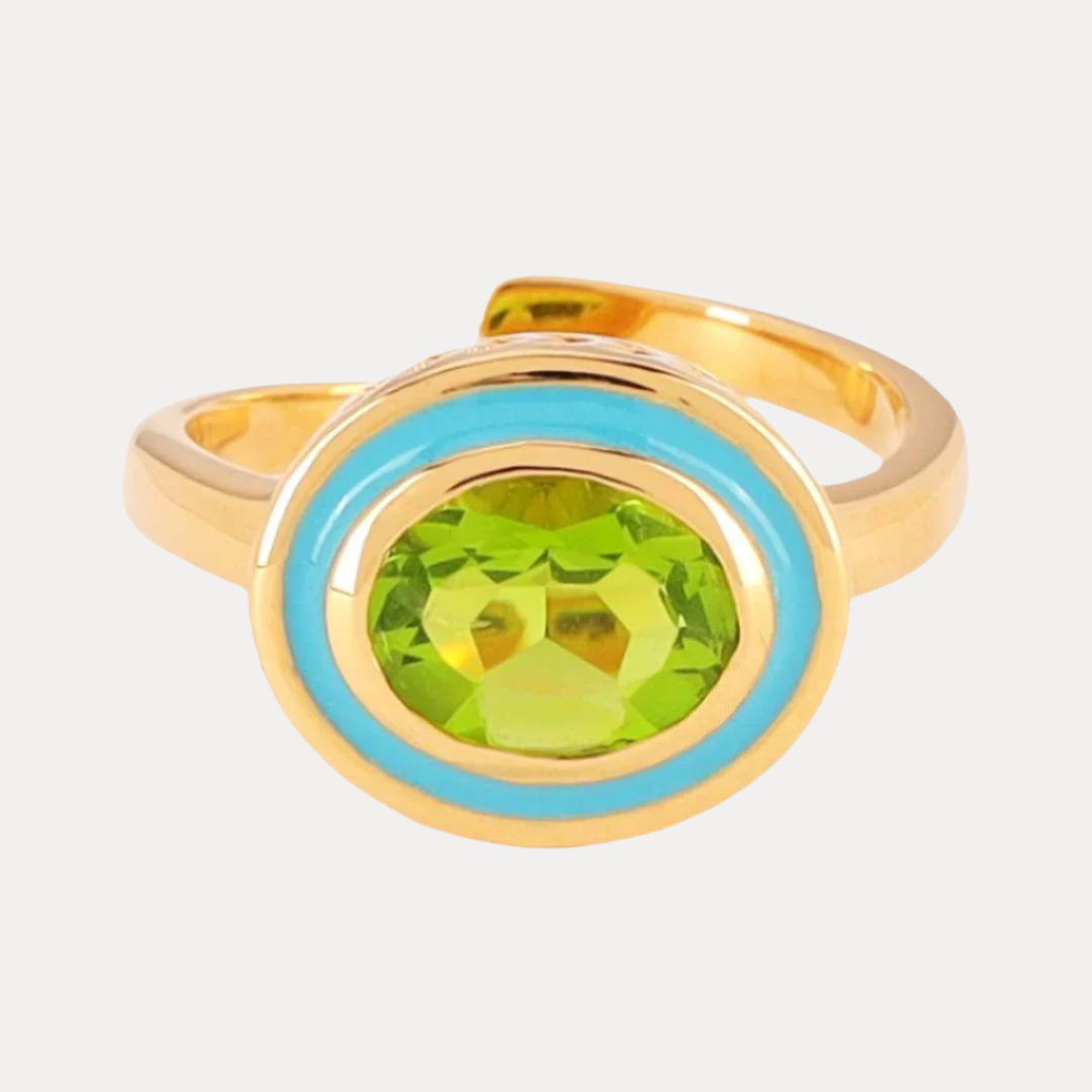 Turquoise Peridot Faceted Crystal Cabochon Orb Enamel Bezel Galaxy Ring | BuDhaGirl
