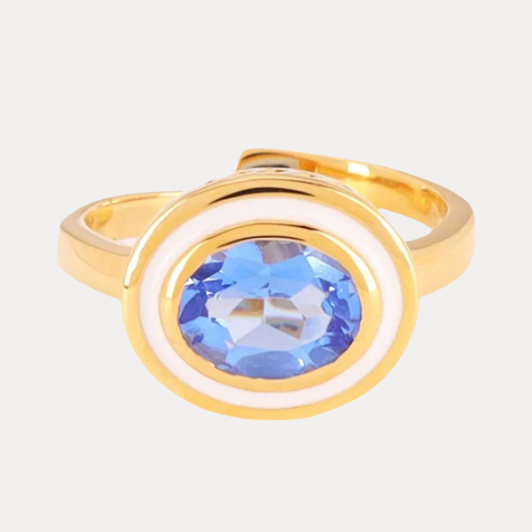 White Tanzanite Faceted Crystal Cabochon Orb Enamel Bezel Galaxy Ring | BuDhaGirl