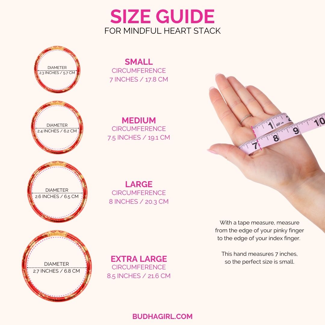 Size Guide for American Heart Association Mindful Heart Bangle Bracelet Stack | BuDhaGirl