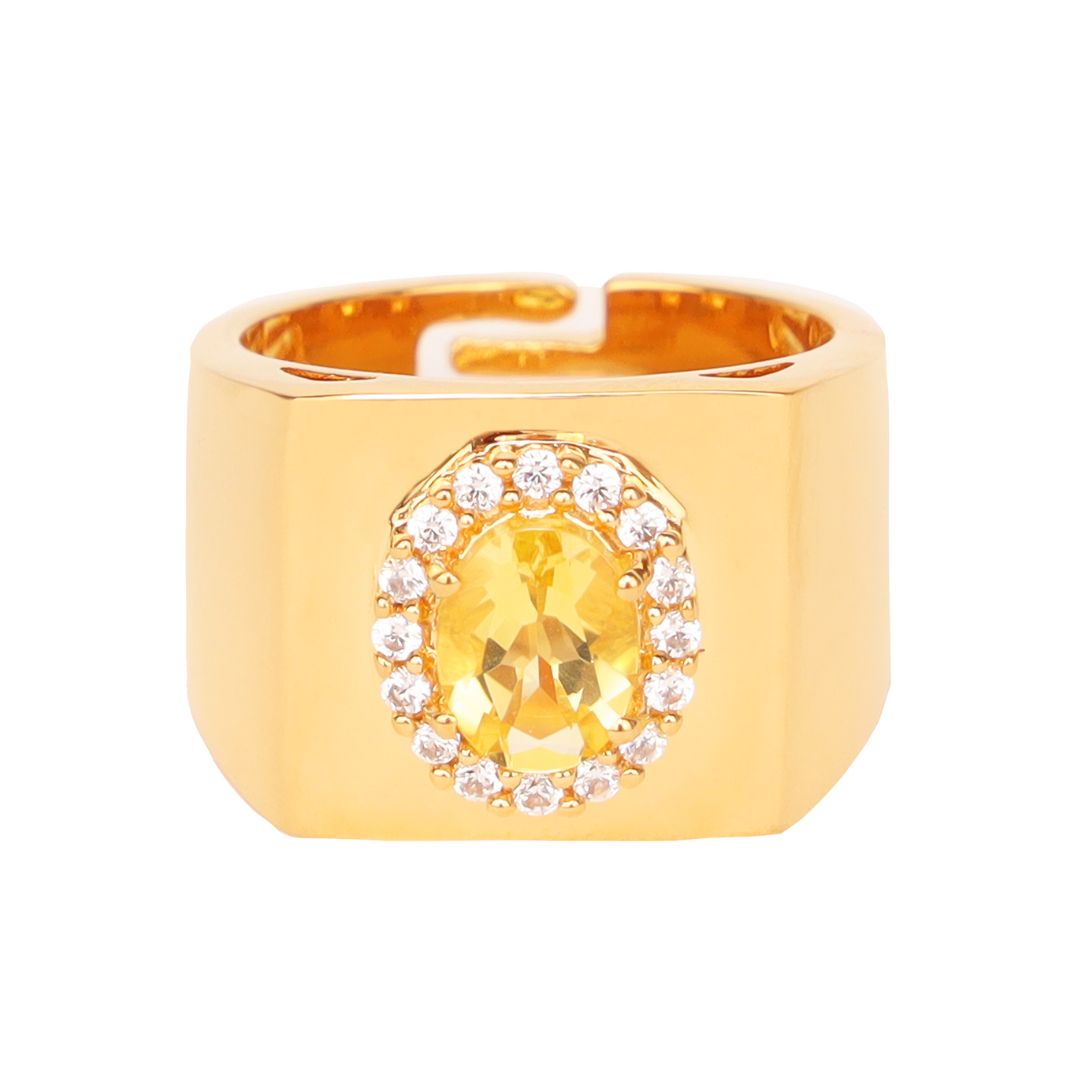 Citrine/White Gold Plated Brass Adjustable Birthday/Birthstone Rings | BuDhaGirl
