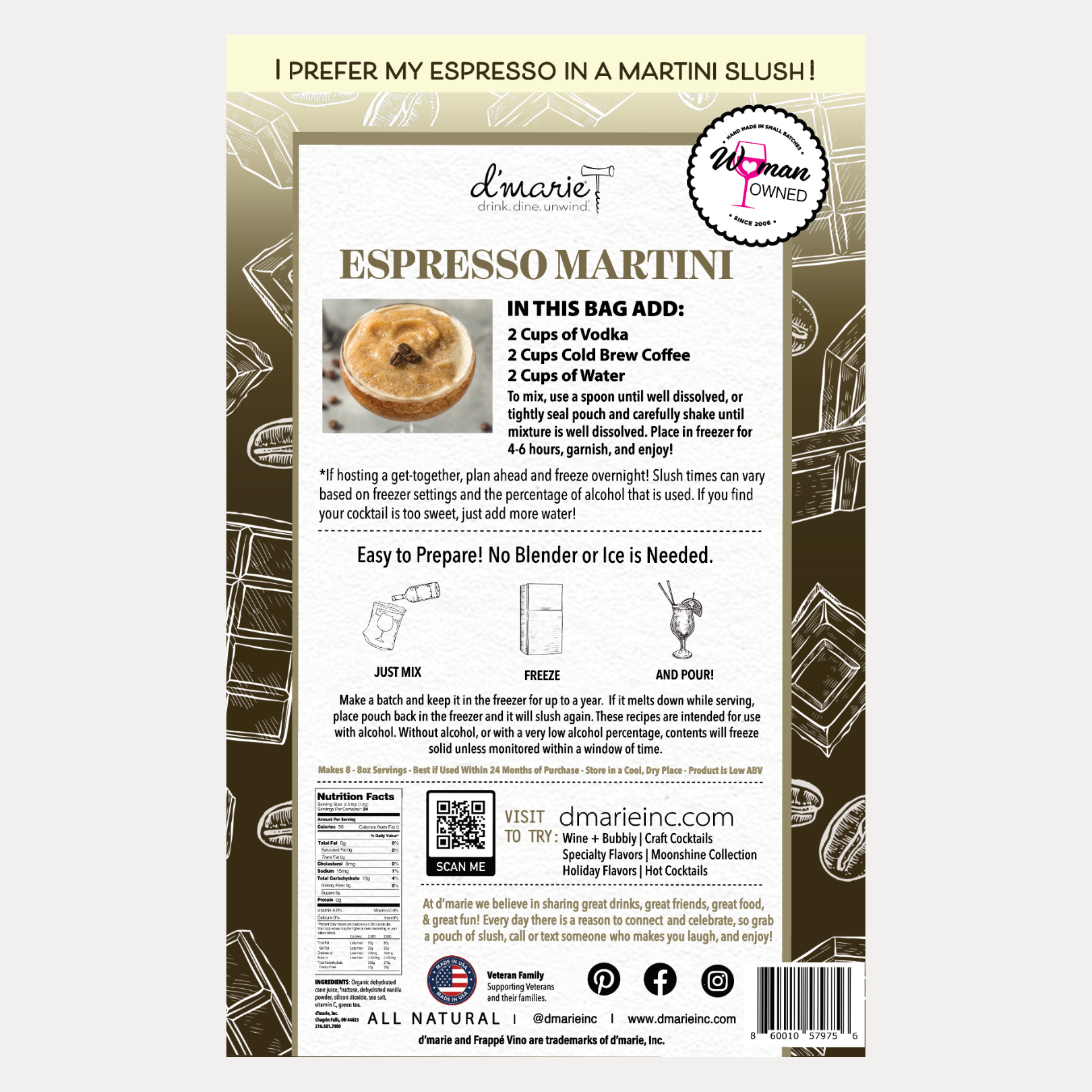 D'Marie Espresso Martini Mix | Frozen Coffee Cocktail | BuDhaGirl