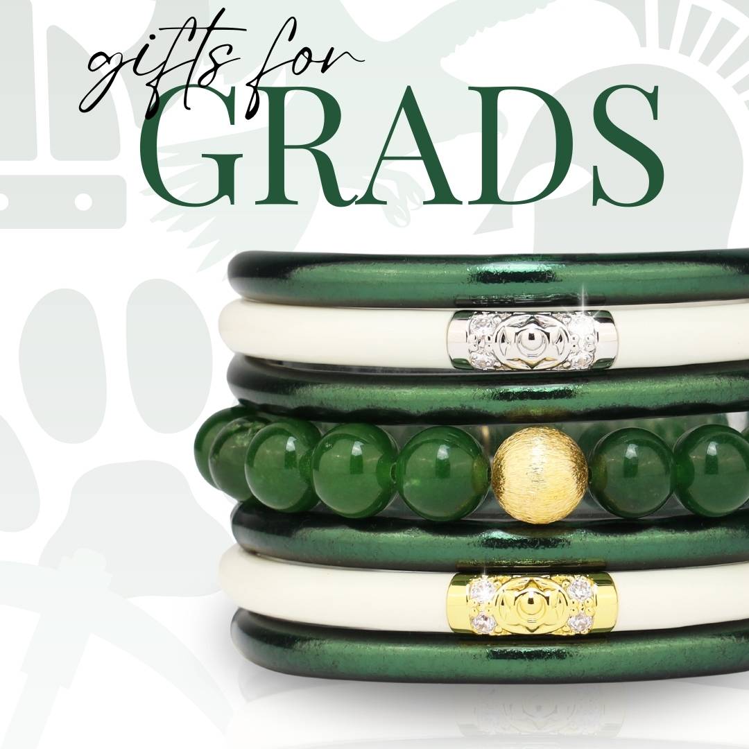 Graduation Gifts for School Spirit: Green/White Bangle Bracelet Stack