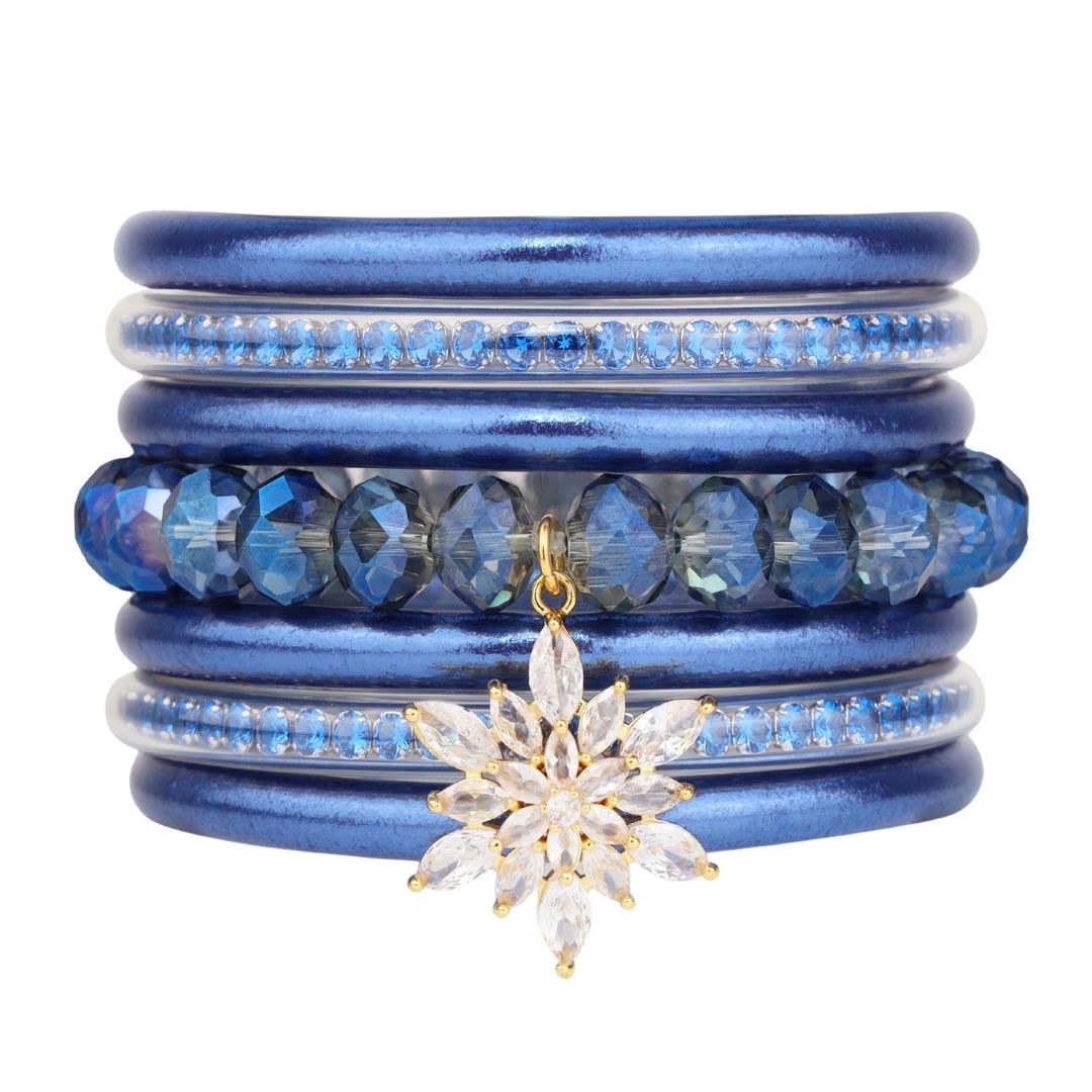 Blue Sapphire Holiday Sparkle Bangle Bracelet Stack | BuDhaGirl