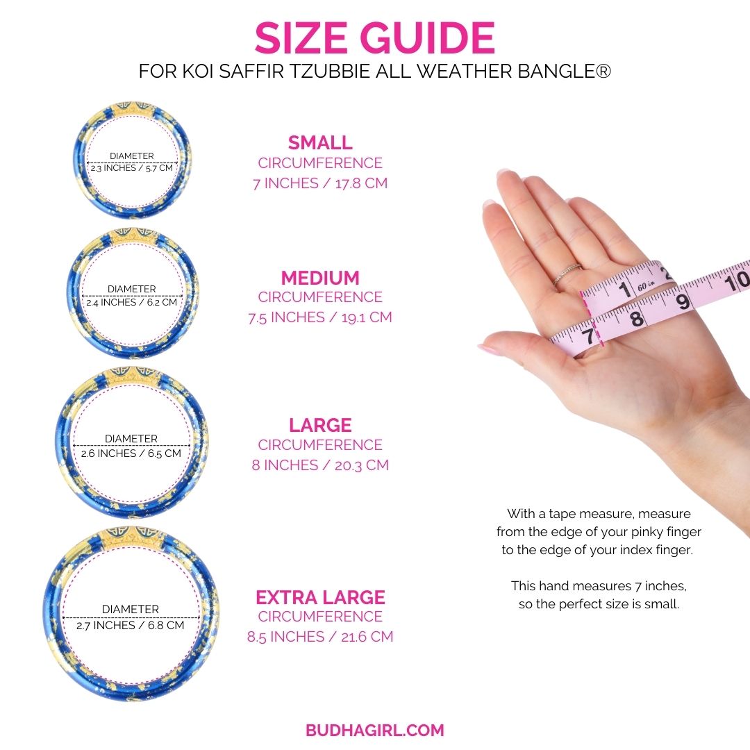 Size Guide for KOI Saffir Cobalt Blue Tzubbie All Weather Bangle Bracelet | BuDhaGirl