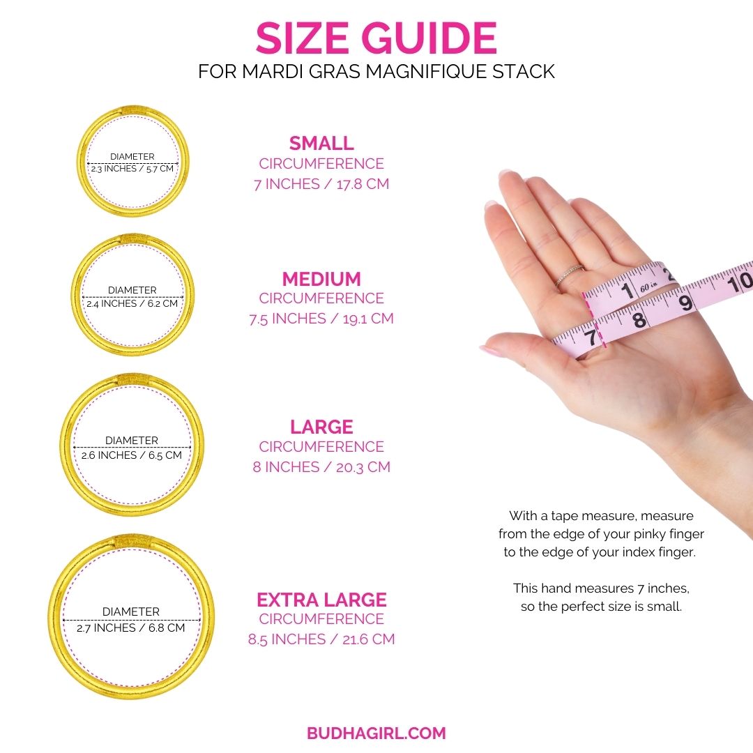 Size Guide for Mardi Gras Magnifique Bangle Bracelet Stack of the Week | BuDhaGirl