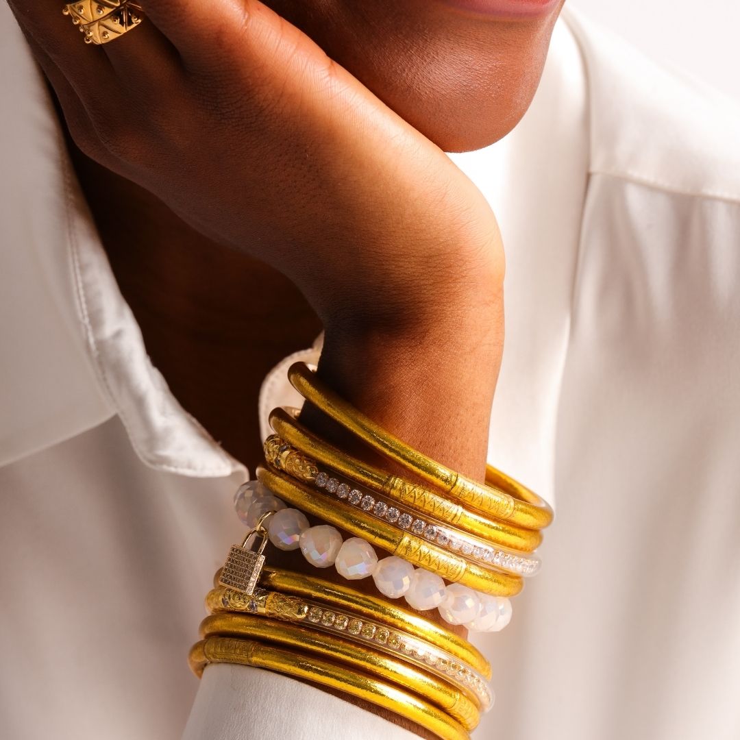 Evolution Bangle Bracelet Stack of 6 - "O" Gold | BuDhaGirl