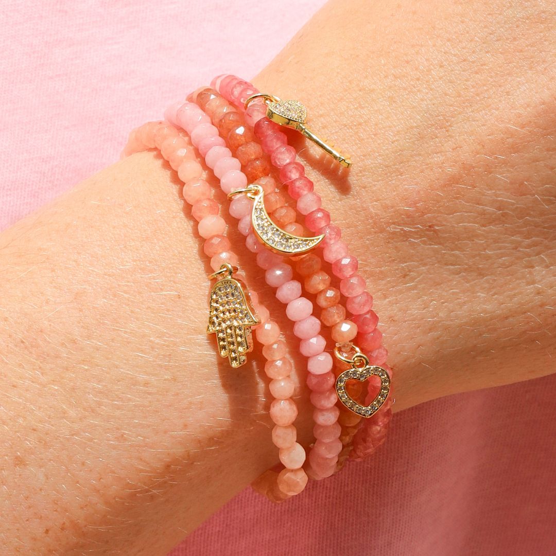 Pink Luna Beaded Bracelets with Gold Charms | BuDhaGirl