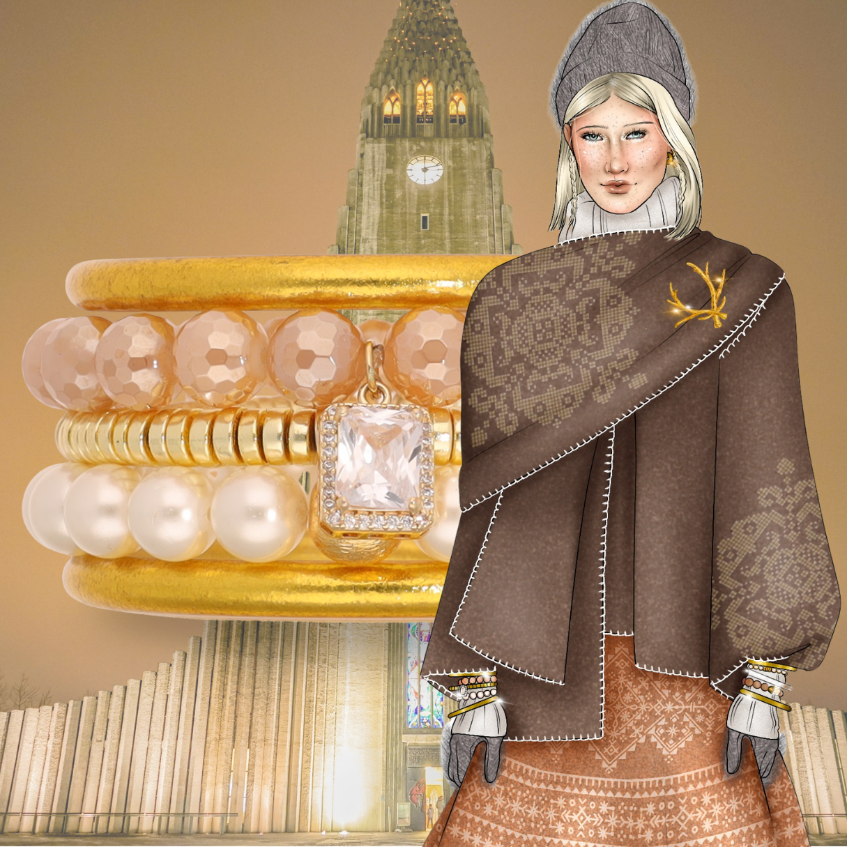 Reykjavik Arctic Stack | Gold & Pearl All Weather Bangle Set | BuDhaGirl