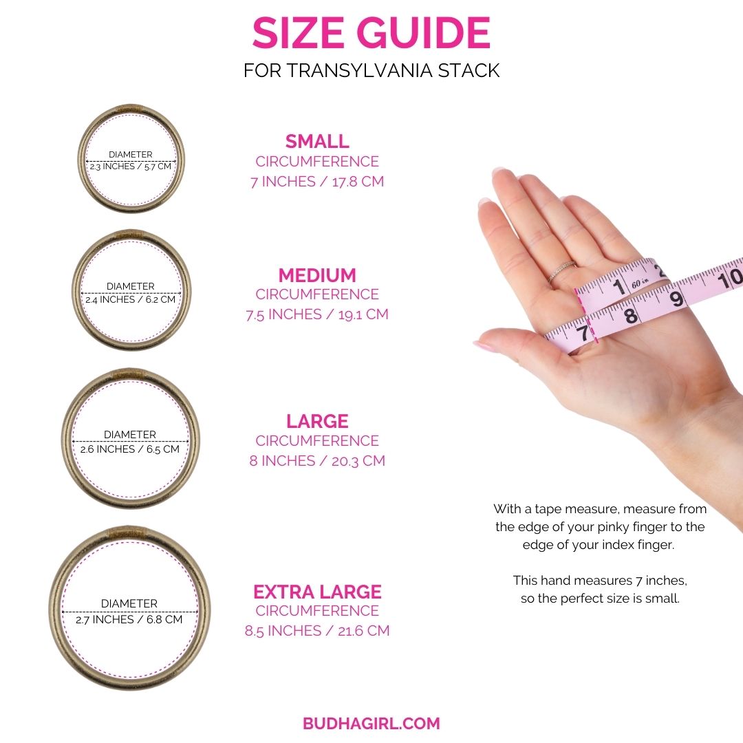 Size Guide for Transylvania Bangle Bracelet Stack of the Week | BuDhaGirl