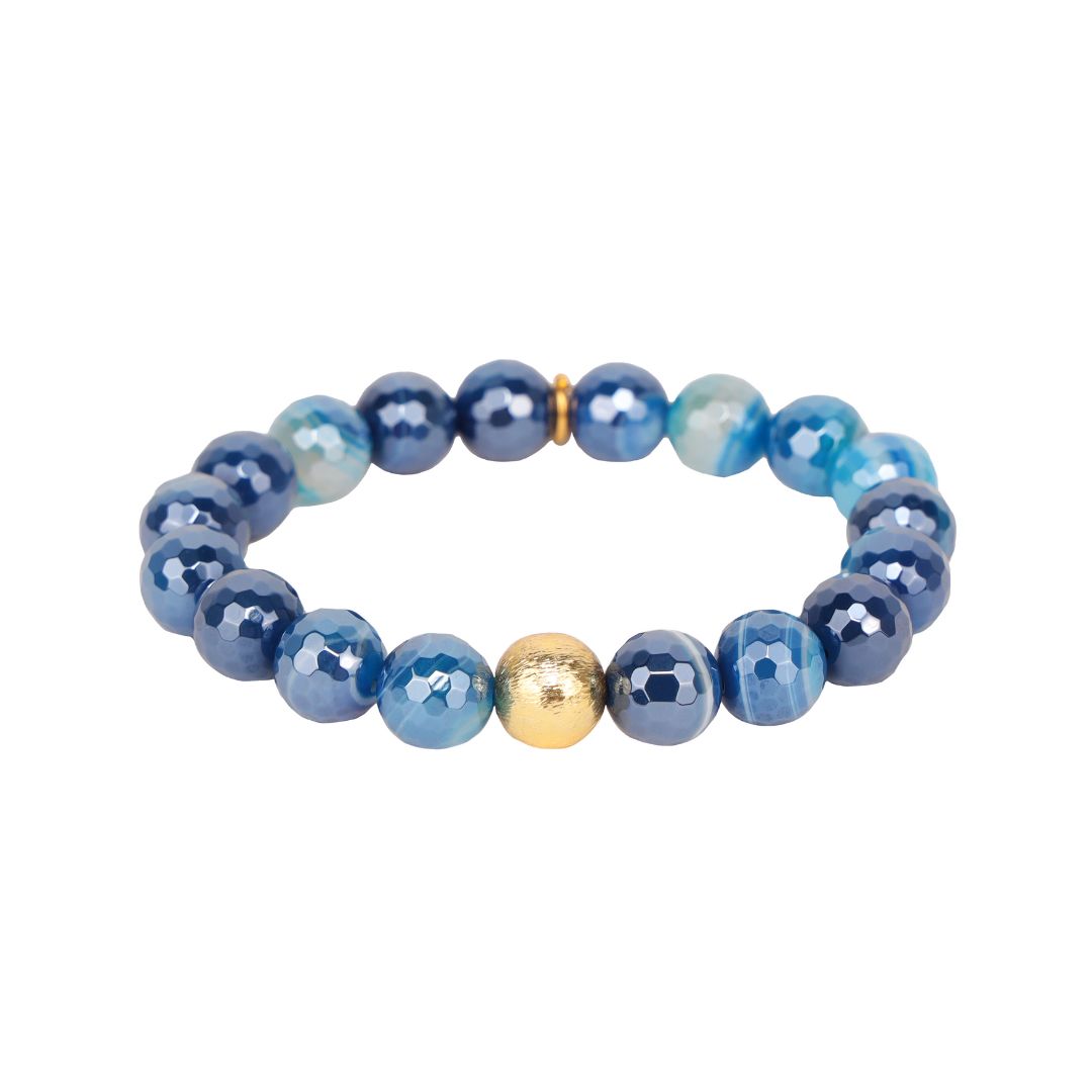 Melange Sapphire Bracelet - Rutilated faceted agate stone beaded bracelet for women