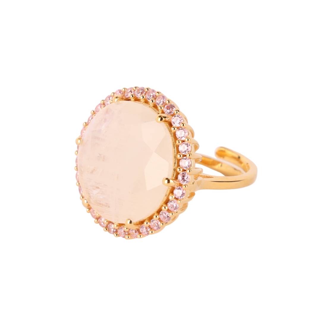 Rainbow Moonstone with Pink Faceted Crystal Cabochon With Gemstones - Nebula Ring | BuDhaGirl