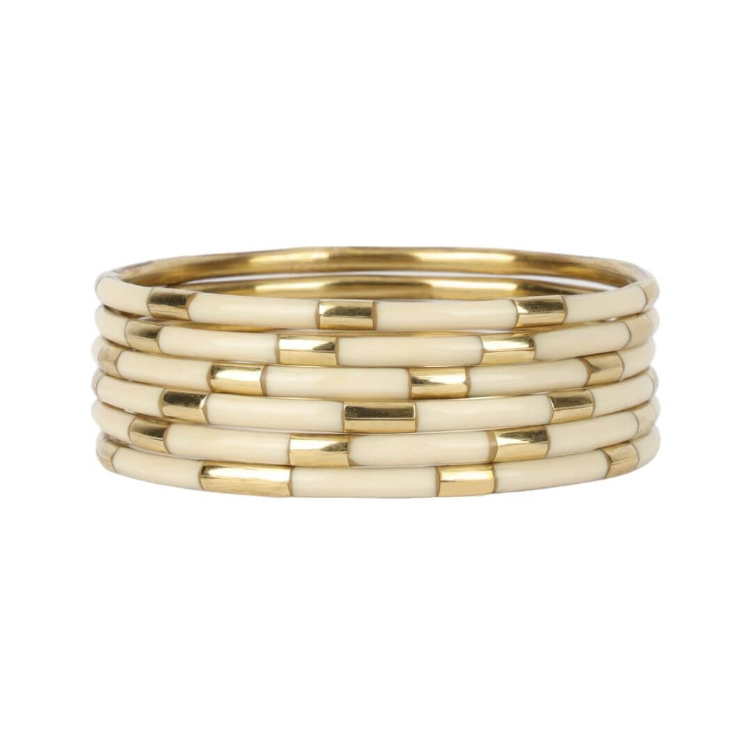 Ivory Enamel Veda Bangle Bracelets - Set of 6